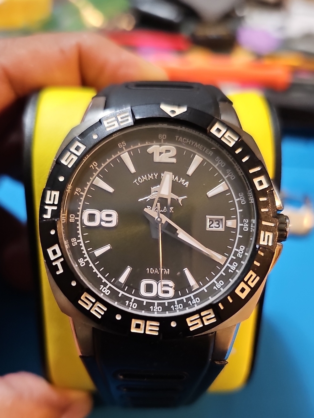 Tommy Bahama Black and Silver Men's Dive-Style Watch